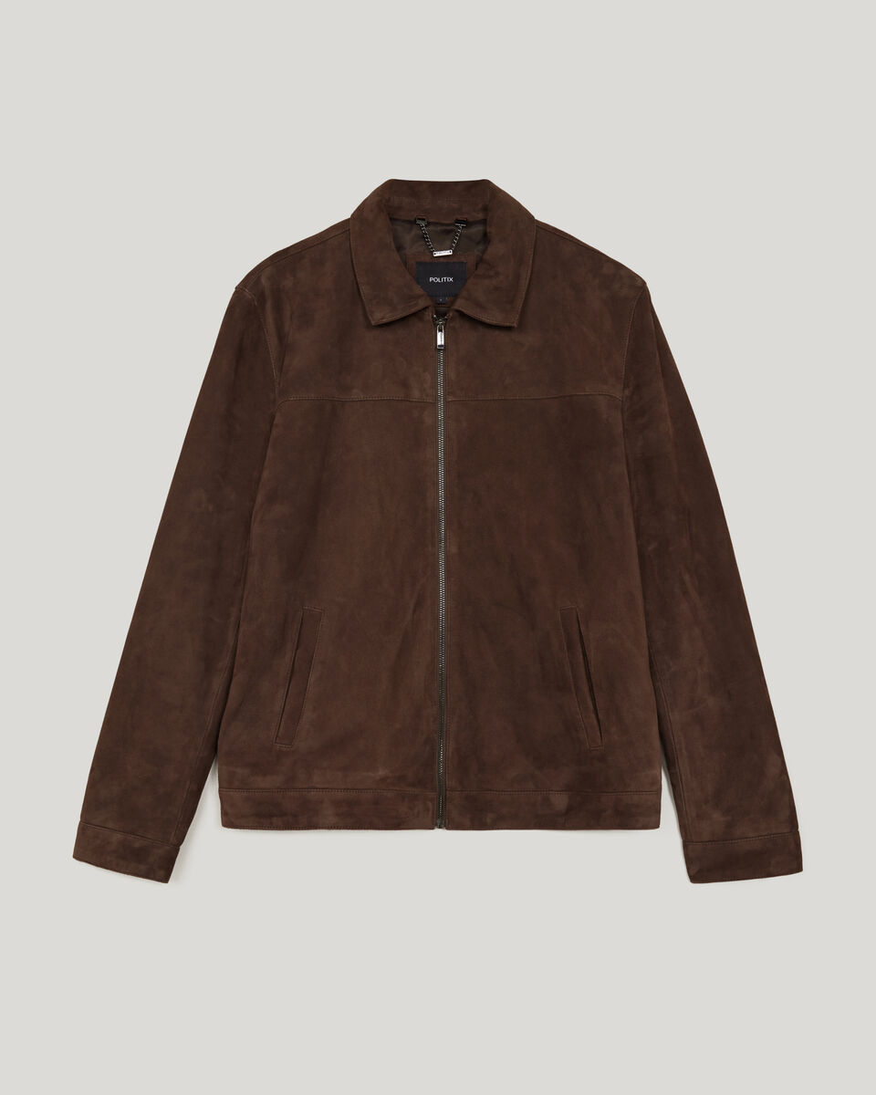 Suede Leather Jacket, Chocolate, hi-res